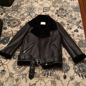 Zara faux leather teddy lining coat
